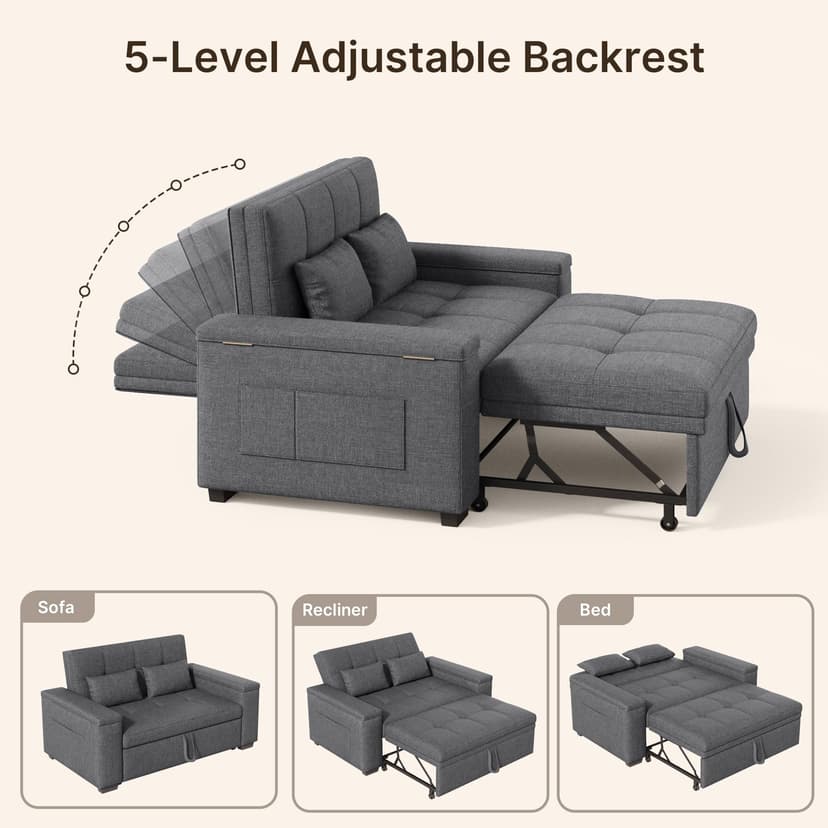 Xbro 2 Seater Convertible Sofa Bed 156 cm, Sofa with Storage and Adjustable Backrest 3 Positions, Compact Sofa for Living Room Studio Small Space, 156 x 74 x 84 cm (Dark Grey) - 9