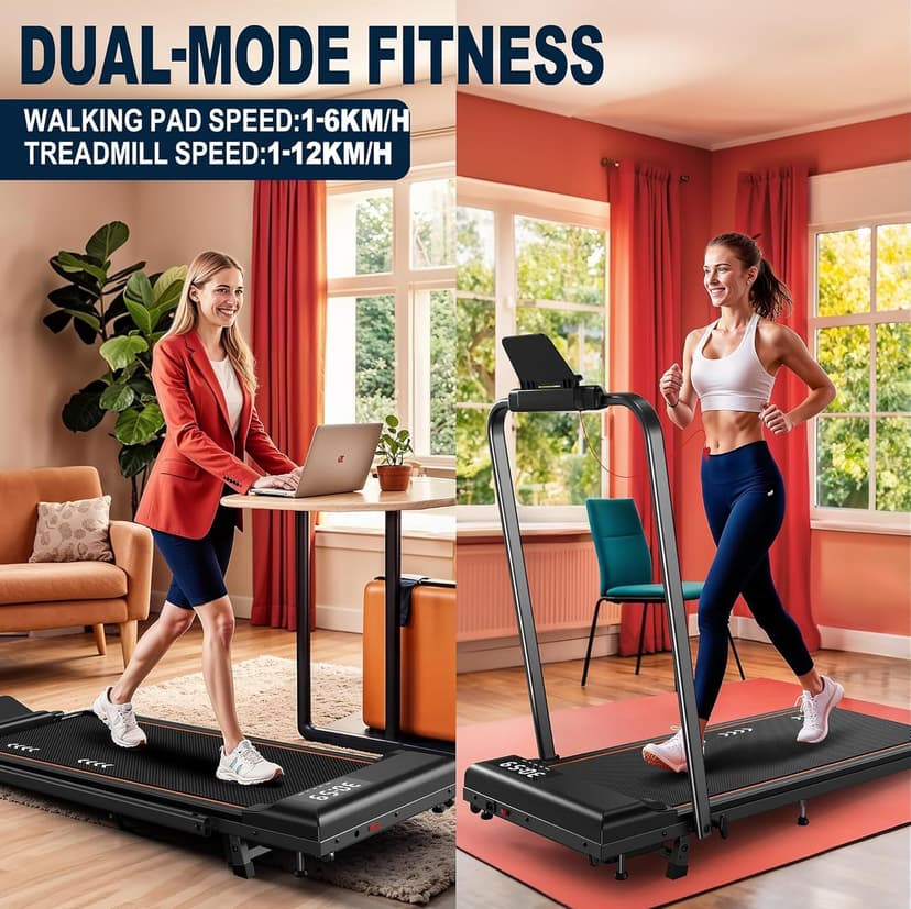 VOWVIT Tapis de Course 4en1 Tapis de Marche Inclinable | Walking Pad 12km/h Pente 7%,2.5HP,Tapis Roulant électrique Pliant,Compact et Portable - 2