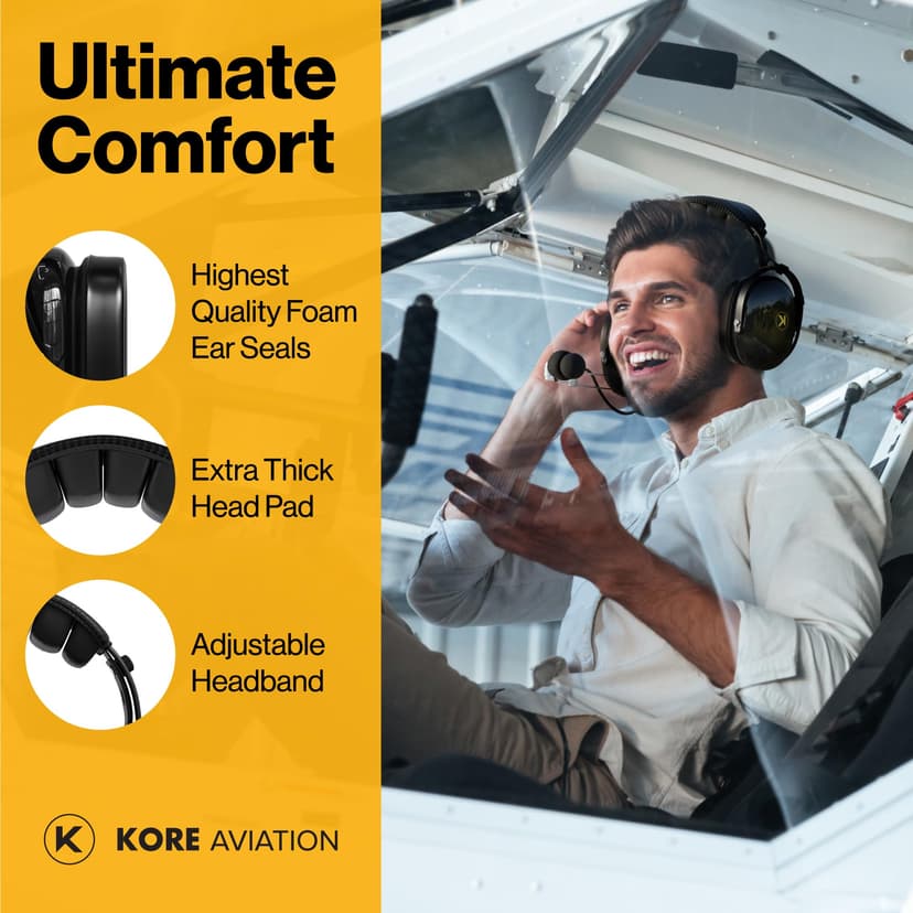 KORE Aviation P1 General Aviation Headset for Pilots | Mono, 24 db Passive Noise Reduction Rating, Noise Canceling Microphone, Acoustic Foam Ear Cups, AUX Port for MP3 Music Input with GA Dual Plugs - 3