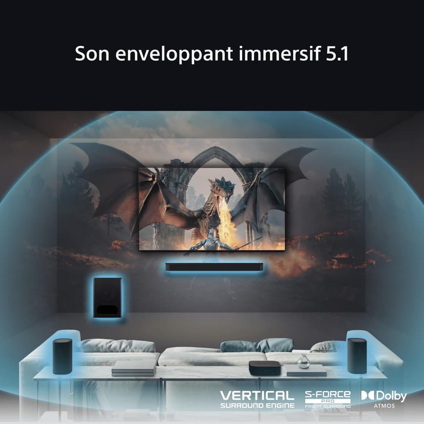 Sony BRAVIA Theatre System 6 (5.1-channel surround sound, 1000 W, with rear speaker and subwoofer, Dolby Atmos, DTS:X, AI Voice Zoom 3 with BRAVIA TV, DSEE, multi-stereo party mode) Black - 5