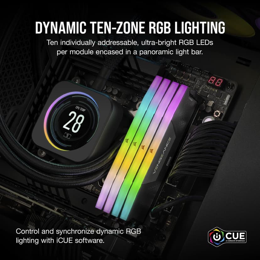 CORSAIR VENGEANCE RGB DDR5 RAM 16GB (1x16GB) Up to 5600MHz CL40 Intel XMP iCUE Compatible Computer Memory - Black (CMH16GX5M1B5600C40) - 4