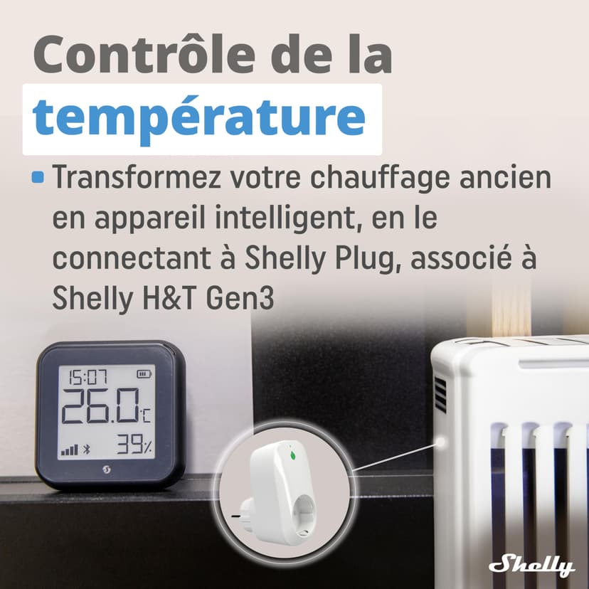 Shelly H&T Gen3 Noir - Capteur de température et d'humidité connecté, Thermomètre & Hygromètre intérieur/extérieur Wi-Fi, Écran eink, Horloge digitale, App iOS & Android - 6