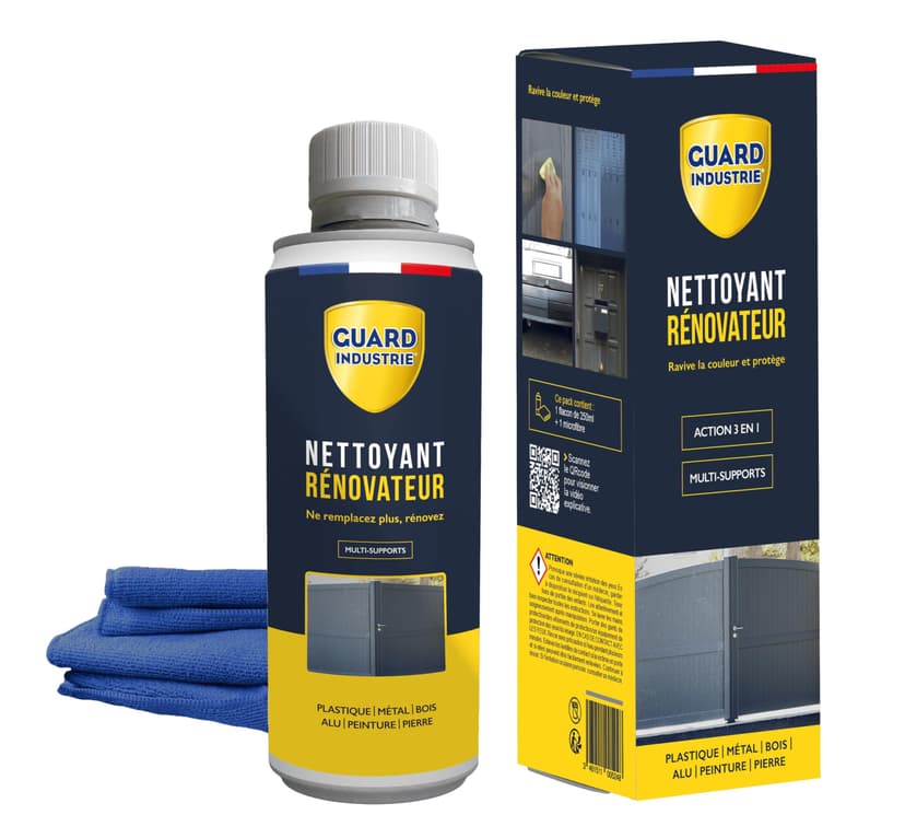 Guard Industrie Renovator Cleaner - Colour Reviving Paint, Plastic, Metal - Stain Resistant 5 Years - 250 ml Treats 10 Doors and 2 Windows - 1