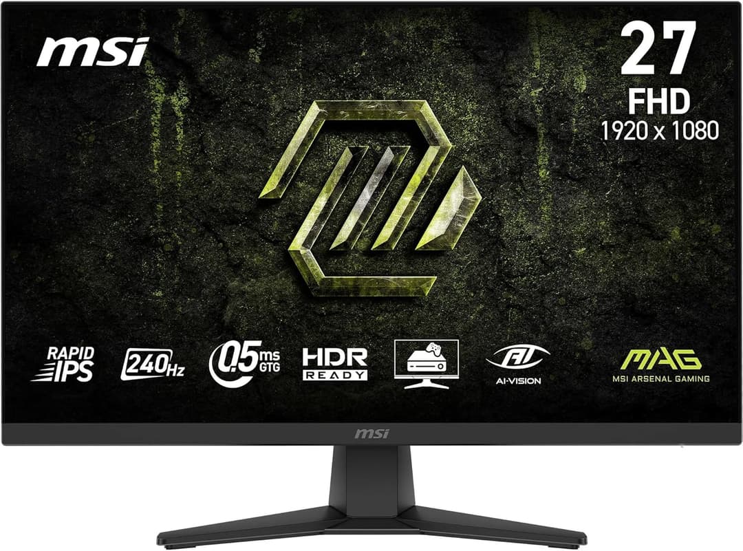 MSI MAG 272F X24 27-Inch Gaming Monitor, 1920x1080, FHD Rapid IPS, 240Hz, 0.5ms, HDR ready, AMD FreeSync Premium, Eye care, AI vision, HDMI 2.0b, DP 1.2a, Frame-less, Vesa Mount, Black