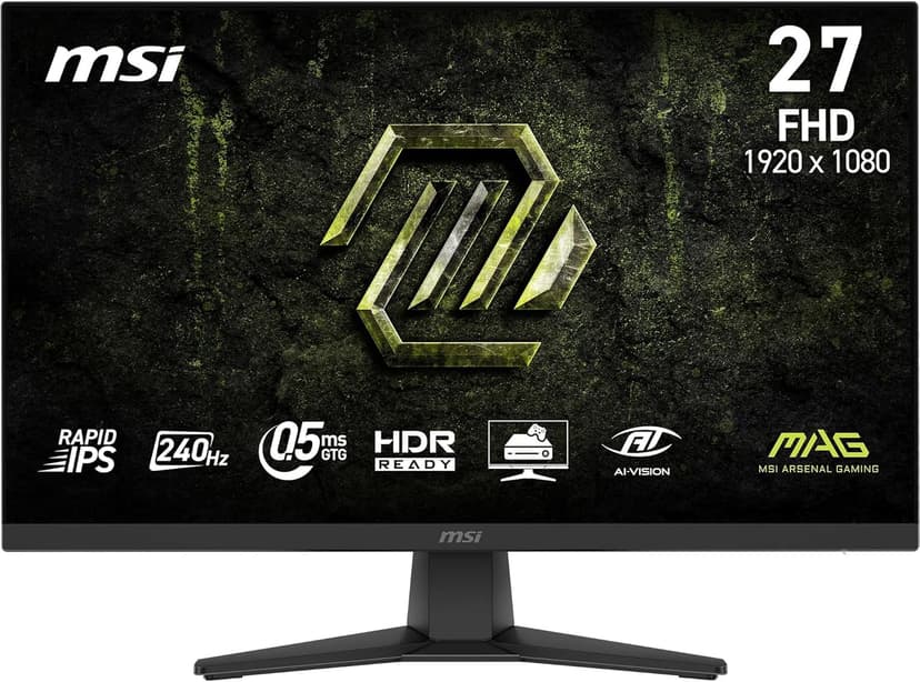 MSI MAG 272F X24 27-Inch Gaming Monitor, 1920x1080, FHD Rapid IPS, 240Hz, 0.5ms, HDR ready, AMD FreeSync Premium, Eye care, AI vision, HDMI 2.0b, DP 1.2a, Frame-less, Vesa Mount, Black - 1