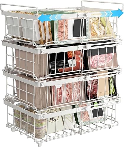UMDONX Paniers de congélation Blanc- 4 paquets de paniers de congélation pour coffre for 283 à 566L congélateur - Organisateur de congélation empilable pour coffre,Longueur extensible(29-45x30x15cm)
