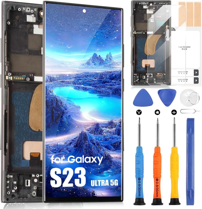 Incell Écran pour Samsung S23 Ultra 5G LCD Ecran pour Galaxy S23 Ultra 5G SM-S918U Écran Tactile Digitizer Assembly + Réparation Kit (Noir avec Cadre, US Version, Not Support Empreintes Digitales) - 1