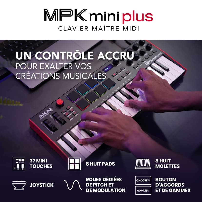Akai Professional MPK Mini Plus - Clavier MIDI USB à 37 Touches avec Huit Pads MPC, Molettes, Logiciel de Production et Native Instruments Sound Package - 2