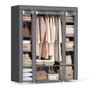 SONGMICS Fabric Wardrobe, Portable Wardrobe for Bedroom, Clothes Rail with Non-Woven Fabric Cover, Clothes Storage Organiser, 45 x 150 x 175 cm, 12 Compartments, Metal Frame, Grey LSF03G - 1