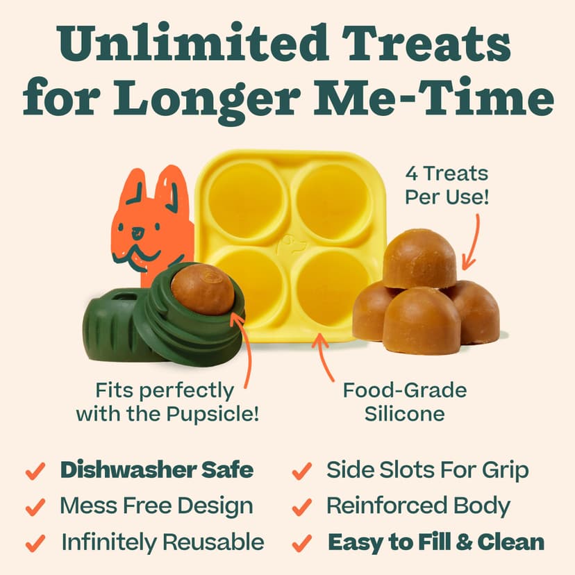WOOF Pupsicle and Treat Tray - Long-Lasting Fillable Treat Toy and Silicone Molds for Dogs - Reusable, Dishwasher Safe - For Large Dogs 25-75 lbs - 6