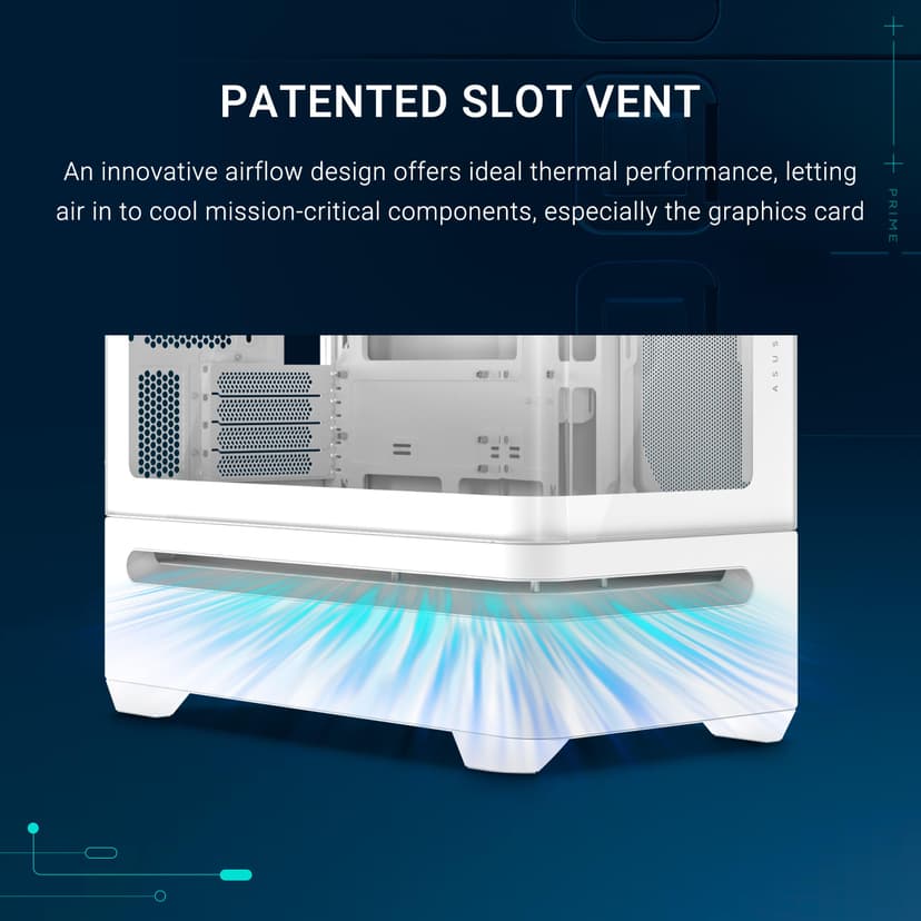 ASUS Prime AP202 ARGB Coque mATX Blanche avec Verre incurvé entièrement trempé, Prend en Charge Les Cartes Graphiques jusqu'à 420 mm de Long, radiateurs de 360 mm de Long, Rail Facile à détacher - 3