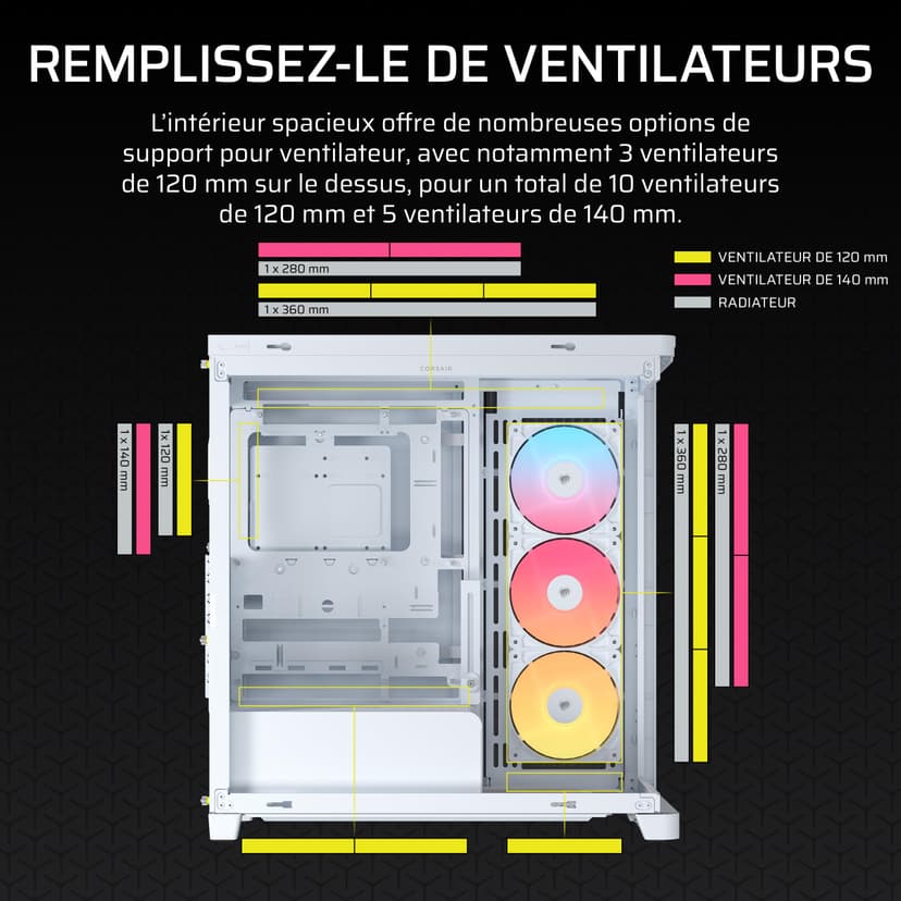 CORSAIR FRAME 4500X RS-R ARGB Panoramic Glass Mid-Tower PC Case – InfiniRail Mounting System, Fits Dual 360mm Radiators, GPU Anti-Sag, 3x RS120R Fans Included – White - 7