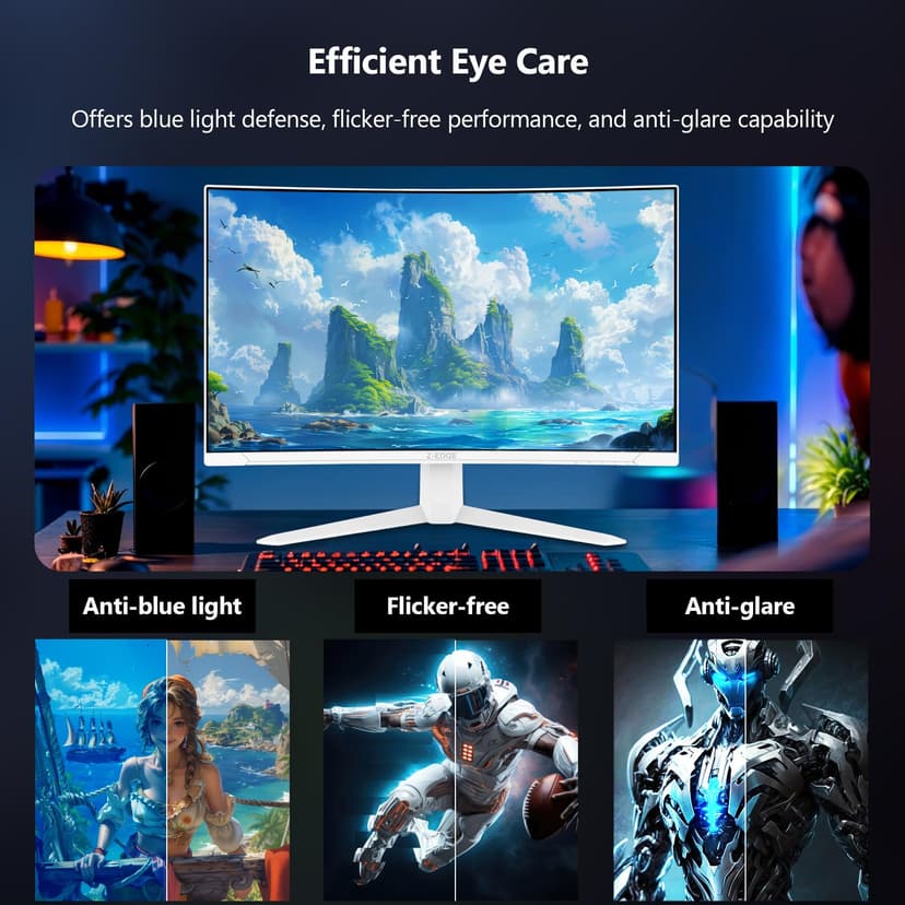 Z-Edge 27 Inch 300Hz Curved Gaming Monitor 1ms MPRT Full HD 1080P, 300cd/m² Brightness, 16:9 VA Panel, FreeSync, HDR10, DisplayPort (300Hz) & HDMI (240Hz), VESA Mountable, White - 8