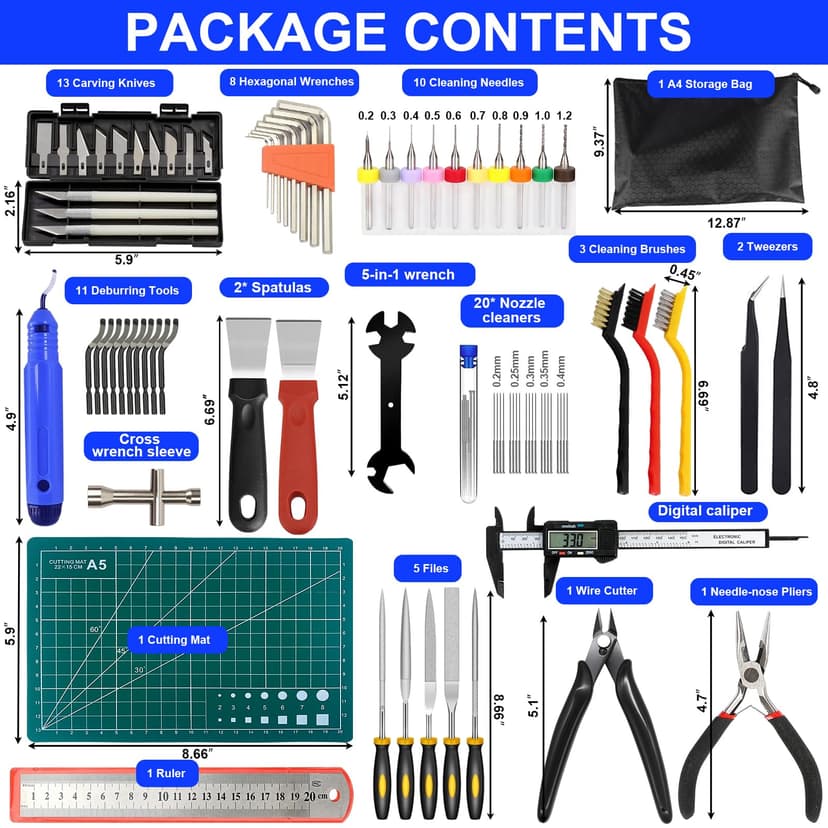 YOTINO 82 Pieces 3D Printer Accessories, 3D Printing Tool Kit, with Tweezers, Pliers, Carving Knife, Cleaning Needles, Wrench Set for Cleaning Finishing Printing - 2