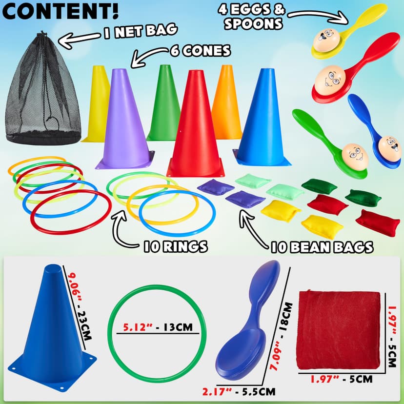 KreativeKraft Kids Games Outdoor Play Equipment for Kids Adults Family Garden Toys Sports Day Kit Egg and Spoon Race Ring Toss Sack Race Bean Bag Snakes and Ladders (8 in 1 Set) - 6