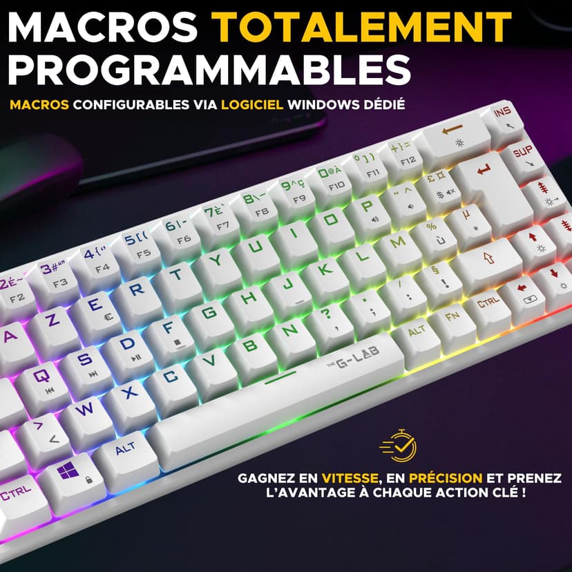 The G-Lab - Keyz Titanium - Gamer Keyboard White 65% AZERTY USB - Mechanical Switch Keyboard Red - RGB 100% Customizable, Anti-Ghosting, Programmable Macro - for PC, PS4, PS5, Xbox - New (White) - 6
