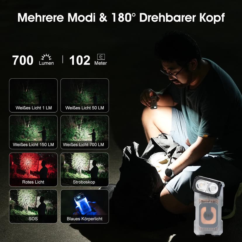 WUBEN X3 Mini Lampe de Poche Rechargeable Avec Borne de recharge et Aimant, Lampe de Poche EDC À 180 Degrés, Étanche Ip65, Porte-Clés, 10 Modes, Lanière de Chargement de Type C Pour le Camping - 3