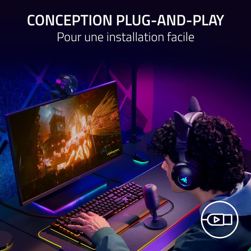 Razer Seiren V3 Mini - Micrófono USB ultracompacto (micrófono de condensador de 14mm, patrón de captación supercardioide, sensor Tap-to-Mute con indicador LED, amortiguador incorporado) Nero - 6