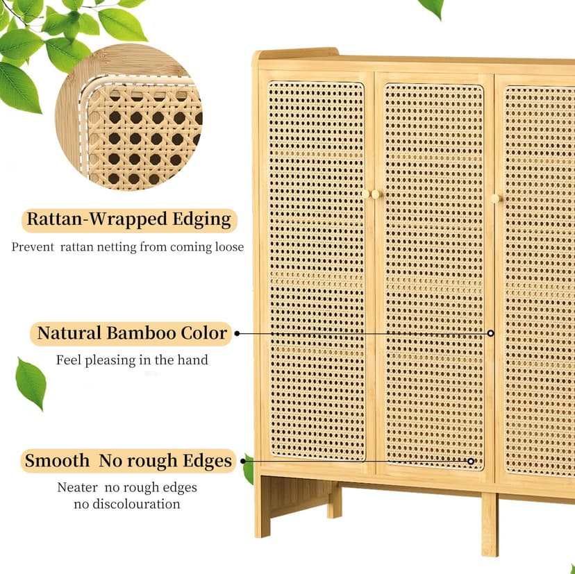 unho Meuble Chaussure d’Entrée en Bambou: Rangement Chaussure avec 5 Étagères Armoire à Chaussures avec 4 Crochets Design - 90.5 × 35 × 107 cm - 8