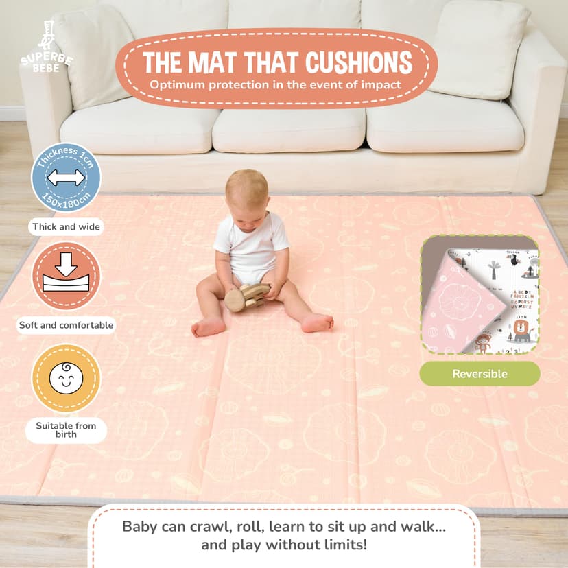 Baby Play Mat 150x180x1cm - Tummy Time mat - XXL Large Size baby play Gym - Foldable - Waterproof Foam Floor Mat For Kids Toddlers Children - For Floor Play - 2