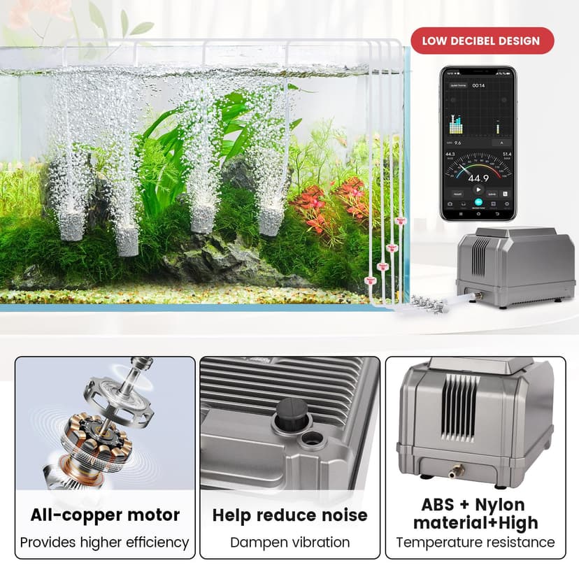 hygger Aquarium Air Pump, 1325L/H Fish Tank Air Pump, 15W Adjustable Powerful 4 Outputs Aquarium Oxygenator up to 3800L Aquariums - 5