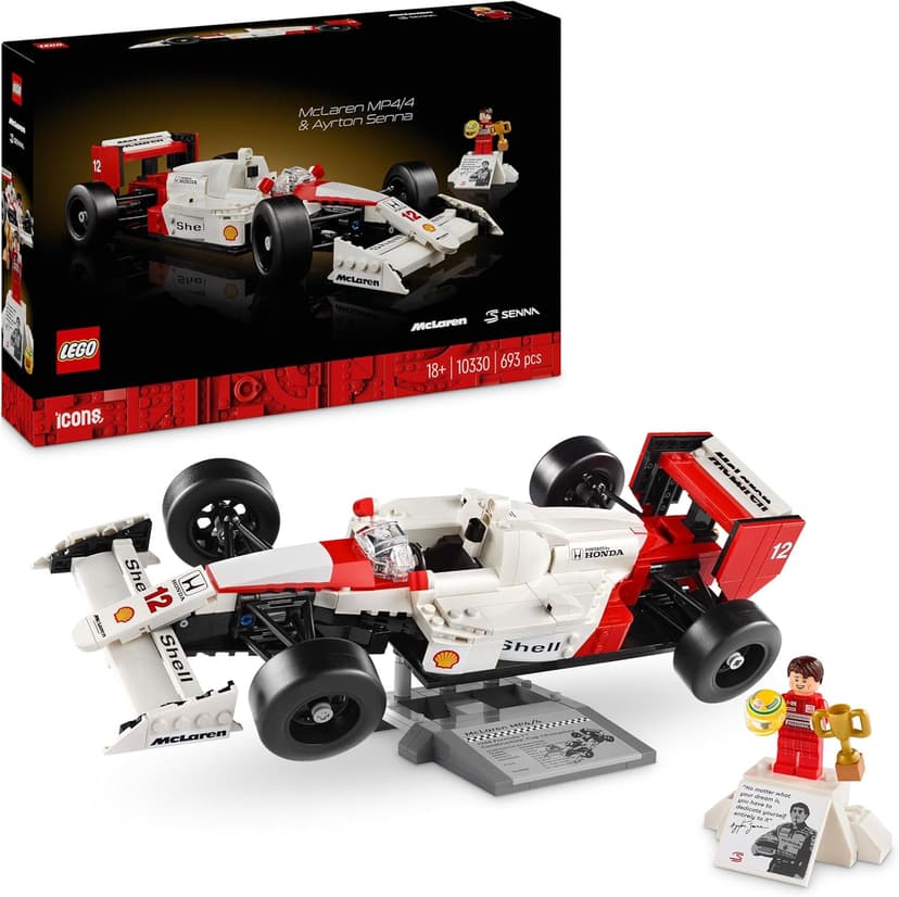 LEGO Icons McLaren MP4/4 & Ayrton Senna Vehicle Set, F1 Race Car Model kit for Adults to Build with Race Driver Minifigure, Home or Office Desk Décor, Formula One Birthday Gifts for Men & Women 10330 - 1