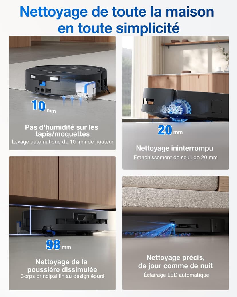 ECOVACS DEEBOT T80 OMNI Robot Vacuum Cleaner, 18,000 Pa, Instant Automatic Cleaning OZMO ROLLER, ZeroTangle 3.0, Wash in Hot Water 40-75°C, Hot Air Dry, Black - 7