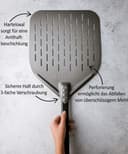 AMZBBQ® Premium Pizza Peel - 35 x 35 x 71 cm Perforated Pizza Shovel Made of Hard Anodised Aluminium for Easy Gliding on Pizza Stone - Grill Accessory Gift for Men - 3