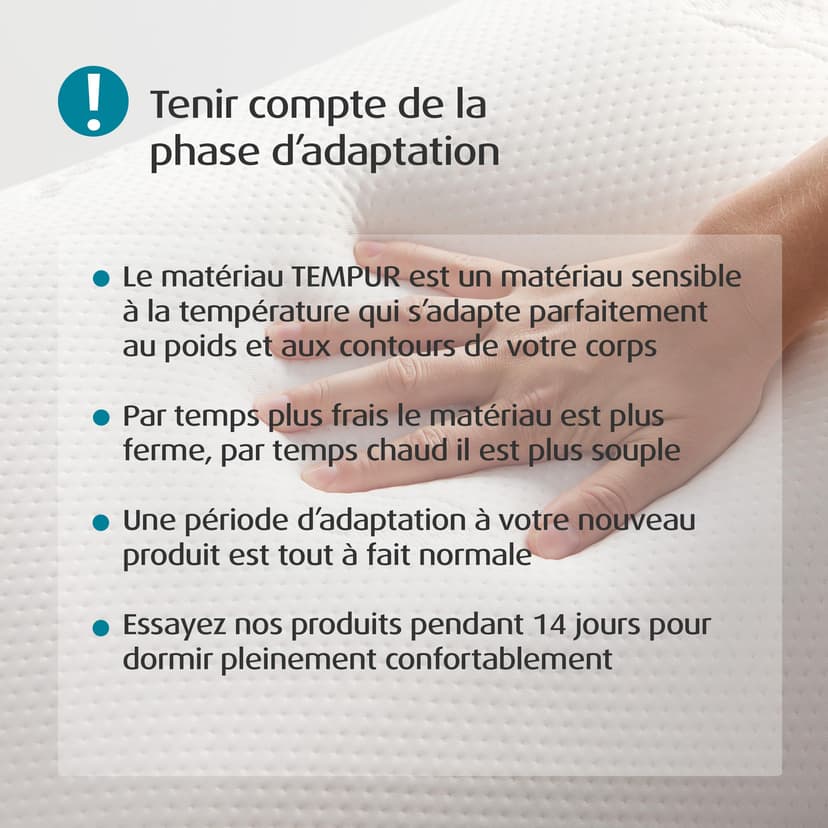 TEMPUR Oreiller de sommeil Symphony, Mousse à mémoire de forme, oreiller ergonomique de soutien cervical pour dormeurs sur le dos et sur le côté, soutien ferme, L (63 x 43 x 14 cm), Blanc - 6