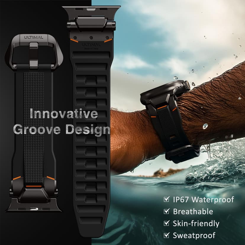 ULTIMAL Compatible with Apple Watch Ultra 2 Strap 49 mm, Compatible Apple Watch Straps Men, Sports Strap Watch Robust Premium - Metal (Black + Black) - 5