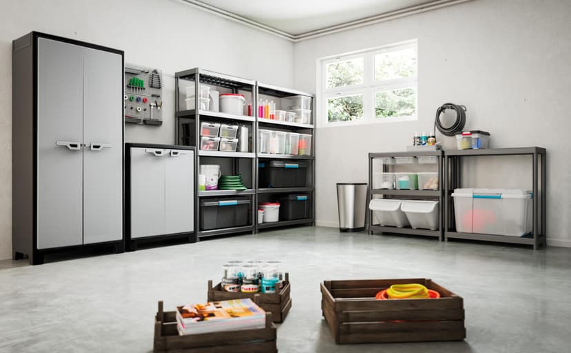 Keter Titan High Indoor Garage Utility Multi purpose Cabinet - Black-Grey - 7