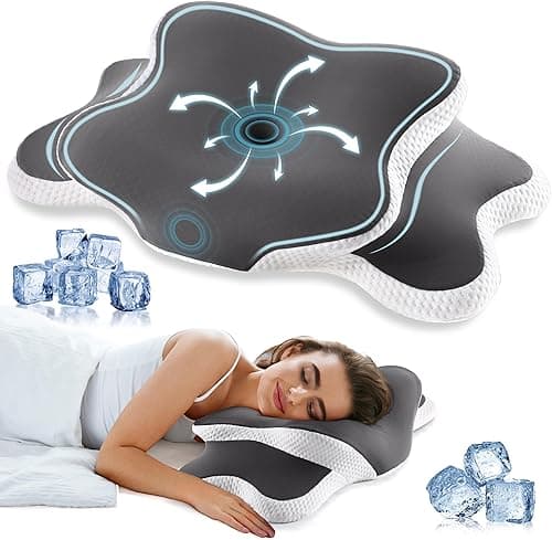 YunNasi Oreiller Ergonomique Cervical Memory Foam Coussin Memoire Forme Oreiller Orthopédique de Forme pour Les Dormeurs sur Le Côté, Le Dos et Le Ventre, 65 * 40 * 14/10cm