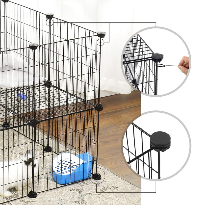 SONGMICS Pet Enclosure, LPI02H, 2 Levels, Modular Enclosure for Small Animals, Hamsters, Rabbits, Guinea Pigs, Mesh Panels, Indoor Use, 143 x 73 x 71 cm, Black - 4
