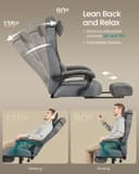 SONGMICS Gaming Chair, Office Computer Chair, Ergonomic Design, with Footrest, Adjustable Headrest, Lumbar Support, 150 kg Load Capacity, Slate Grey OBG077G01 - 6