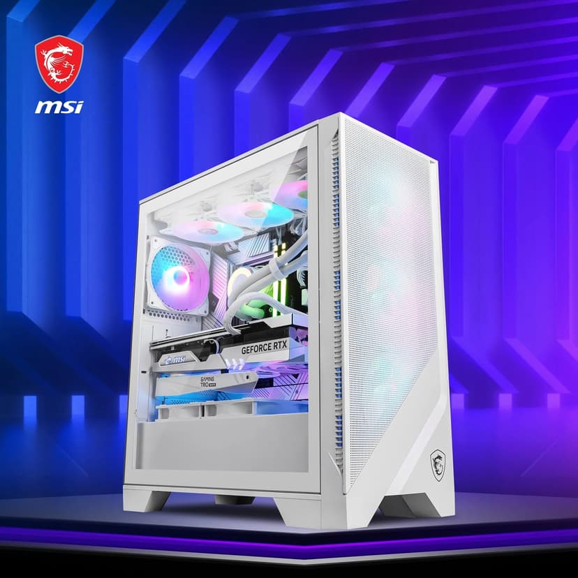 MSI MAG Forge 320R Airflow White Boîtier PC Moyen Tour - ATX, Compatible avec Les RTX 40, Ventilateurs ARGB, filtres à poussière magnétiques, Verre trempé, Hub de contrôle ARGB, USB Type-A 3.2 Gen 1 - 7
