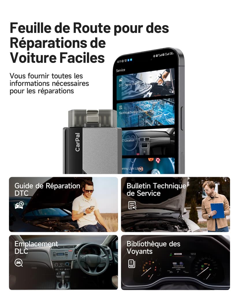 TOPDON Carpal-A Valise Diagnostic Voiture Bluetooth, Tous Les systèmes Diagnostic pour iOS et Android, 6 Services d'entretien, vérification de l'état du véhicule,1 an de Mise à Niveau Gratuite - 7