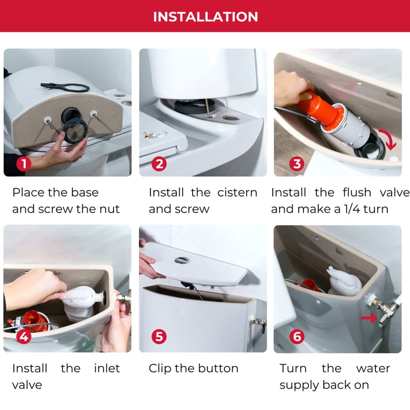 Wirquin 10724038 Chasse d'eau wc complète mécanisme wc double chasse MW2 & robinet flotteur à alimentation latérale F90, gris et rouge - 4