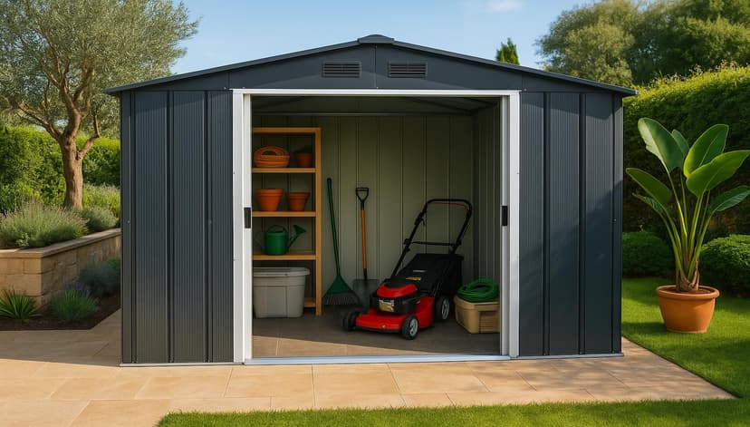 Duramax ECO 10 x 10 (9.74 m2) Metal Garden Storage Shed, Hot-Dipped Galvanized Metal Garden Shed, Tool Storage Shed, Strong Reinforced Roof Structure, Maintenance-Free Metal Shed, Anthracite - 4