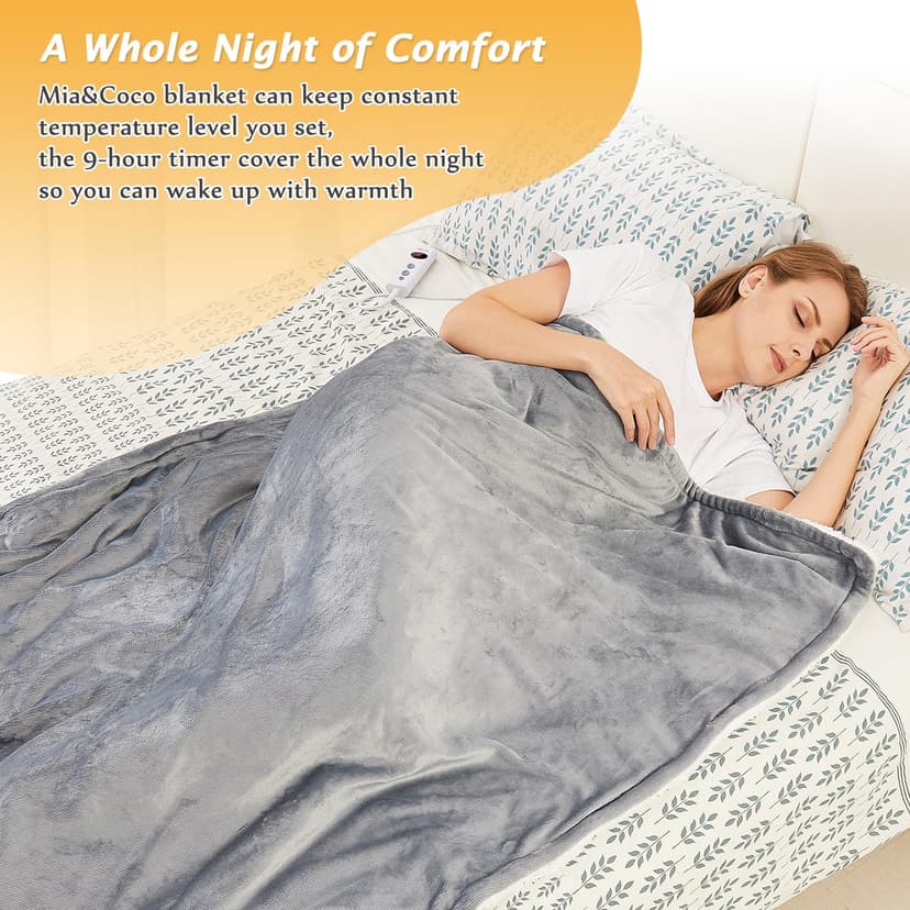 Mia&Coco Electric Heated Blanket Throw Flannel Sherpa Fast Heating 120x160cm, 10 Heat Levels & Up-to-9-Hours Auto-Off Timer & LED Display, for Home Office Use, Machine Washable, ETL Certified, Gray - 5