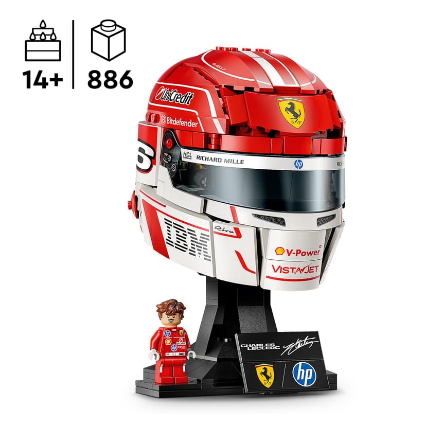 LEGO Editions Scuderia Ferrari HP Charles Leclerc Helmet - F1 Merchandise - Display Model Kit w/Collectible Minifigure - Gift for 14+ Year Old Boys & Adult Motorsport Fans - 43014 - 2