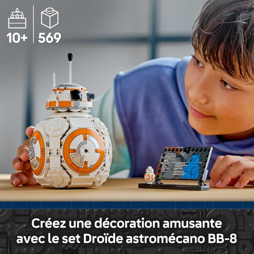 LEGO Star Wars 75452 Droïde Astromécano BB-8 - Maquette de Figurine de Droïde - Jouet de Construction avec Tête Pivotante & Roue - Décoration de Chambre - Cadeau pour Garçon, Fille & Fans dès 10 Ans - 2