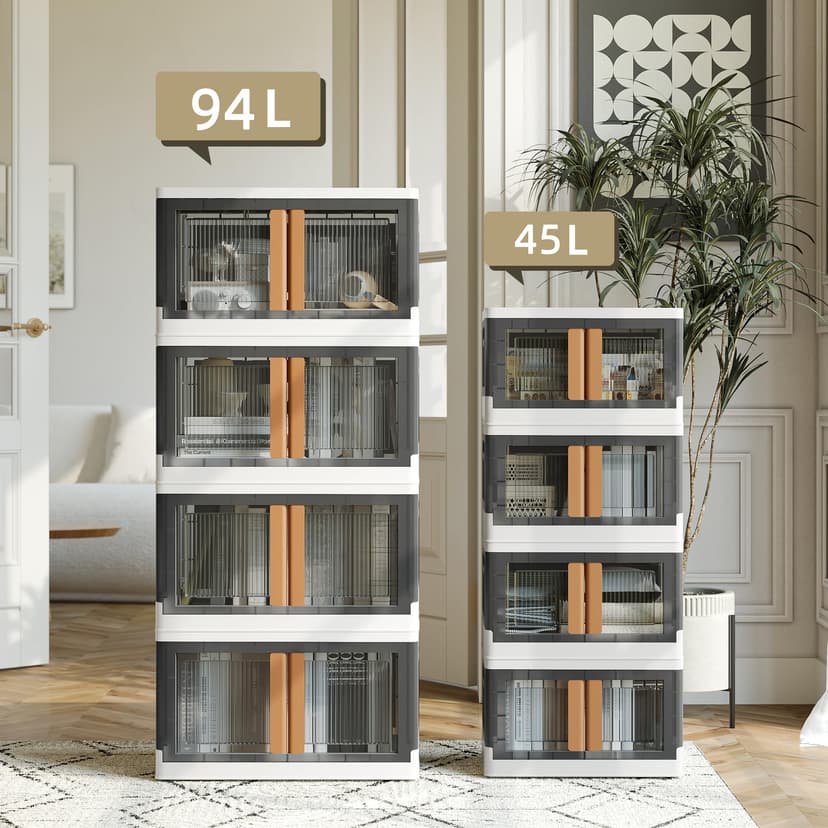 NETEL 4x 45L Empilable Boîte de Rangement avec Couvercle et Verrouillable Porte, Pliable Bac de Rangement Plastique avec Roulettes, Grande Caisse Rangement Organisateur pour Cuisine, Salon et Chambre - 5