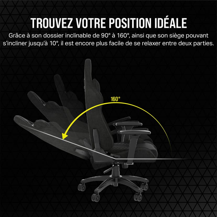 Corsair TC100 Relaxed Fauteuil Gaming - Tissu - Design Inspiré des Sports Automobiles - Coussin Lombaire - Coussin Repose-Nuque Détachable en Mousse à Mémoire de Forme - Noir - 7