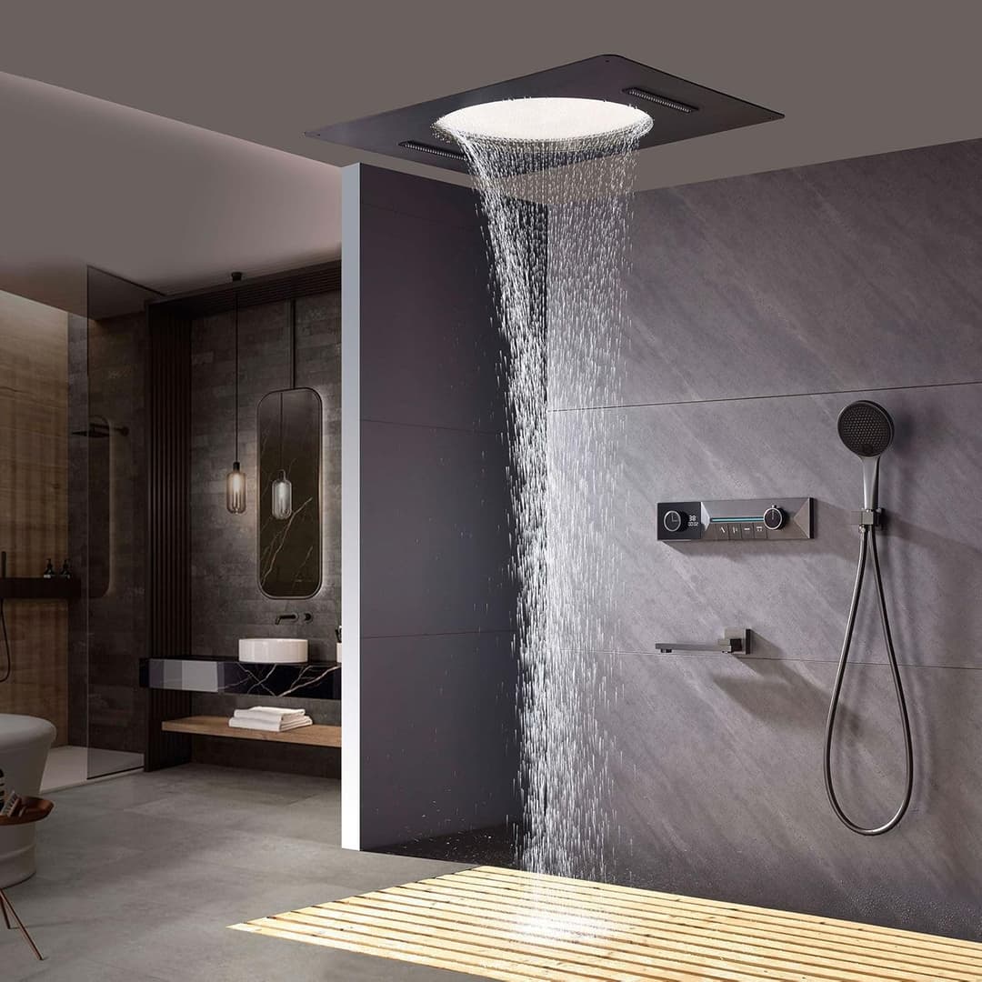 Thermostatic Shower System, 800x600mm Wall mounted Ceiling Shower Head Set, LED Digital Display, Rain, Waterfall Shower Mixer Set, Shower Faucet Sets Complete, Tub Faucet, 59A Copper Valve
