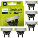 Philips OneBlade Authentic 5x 360 Blade Replacements - Fits ALL OneBlade handles - Durable Stainless Steel- 20- month supply, Model QP450/50 - 1
