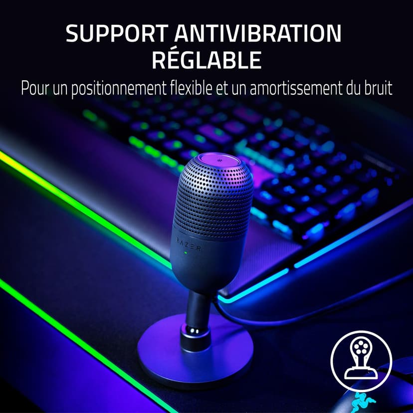 Razer Seiren V3 Mini - Micrófono USB ultracompacto (micrófono de condensador de 14mm, patrón de captación supercardioide, sensor Tap-to-Mute con indicador LED, amortiguador incorporado) Nero - 5