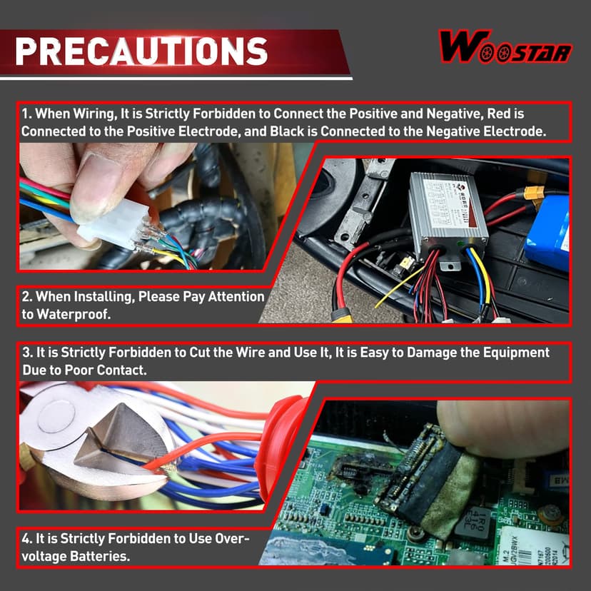 WOOSTAR Motorcycle Speed Controller 36V 500W Replacement for Electrical Scooter E Bike Bicycle Tricycle Brush - 7