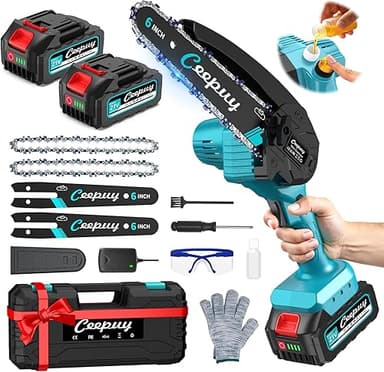 CEEPUY Mini Battery Chainsaw 2x4000mAh 6 Inch Cordless El…