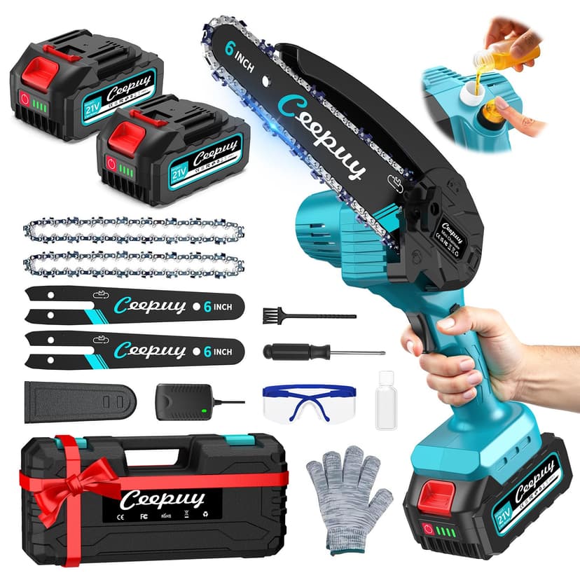 CEEPUY Mini Battery Chainsaw 2x4000mAh 6 Inch Cordless El… - 1