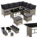 Juskys Salon de Jardin Lounge Manacor en polyrotin Gris moucheté - avec canapé, Table, 2 tabourets et Coussins - Ensemble de Meubles de Jardin jusqu'à 7 Personnes - Housses Grise - 1